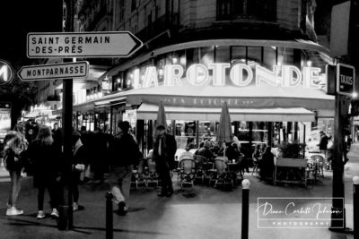 Black & White: Sidewalk Cafe at Night in   Paris, France